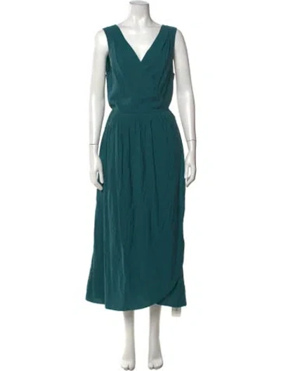 Pre-owned Vince V-neck Midi Length Dress In Blue
