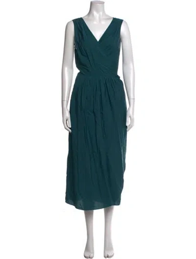Pre-owned Vince V-neck Midi Length Dress In Blue