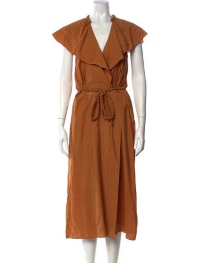 Pre-owned Vince V-neck Midi Length Dress In Brown