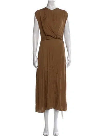Pre-owned Vince V-neck Midi Length Dress In Brown