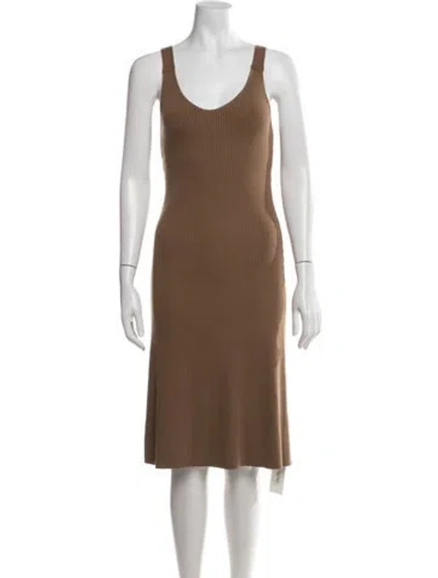 Pre-owned Vince V-neck Midi Length Dress In Brown
