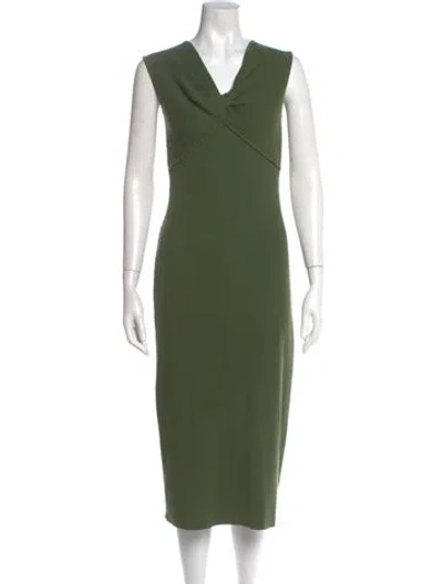 Pre-owned Vince V-neck Midi Length Dress In Green