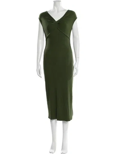 Pre-owned Vince V-neck Midi Length Dress In Green