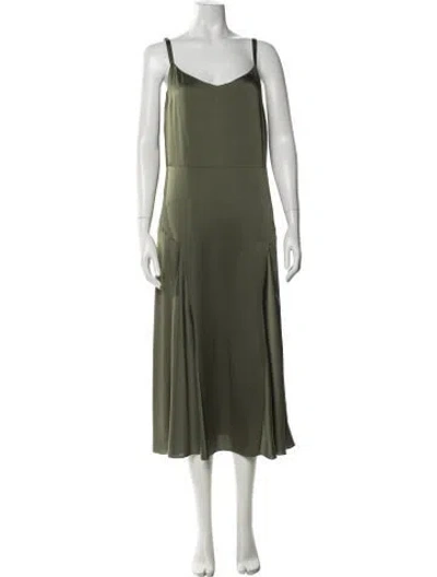 Pre-owned Vince V-neck Midi Length Dress In Green