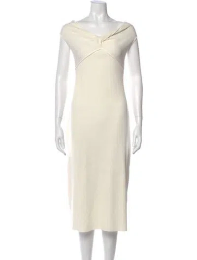 Pre-owned Vince V-neck Midi Length Dress In Neutral