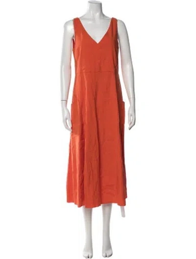 Pre-owned Vince V-neck Midi Length Dress In Orange