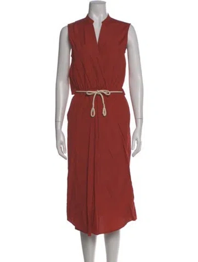 Pre-owned Vince V-neck Midi Length Dress In Red