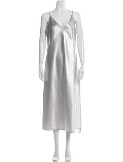 Pre-owned Vince V-neck Midi Length Dress In Silver