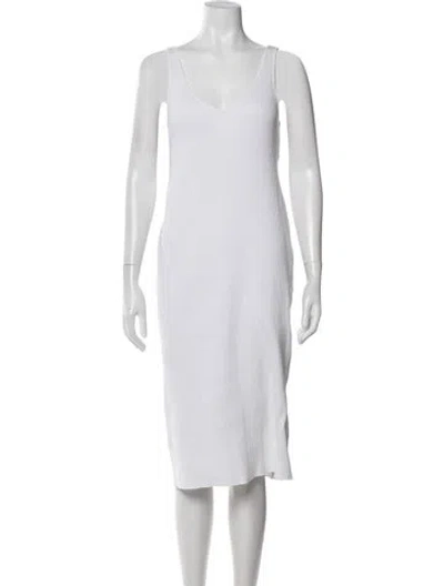 Pre-owned Vince V-neck Midi Length Dress In White