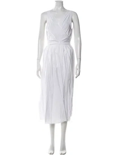 Pre-owned Vince V-neck Midi Length Dress In White