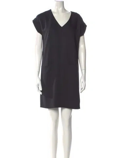 Pre-owned Vince V-neck Mini Dress In Black