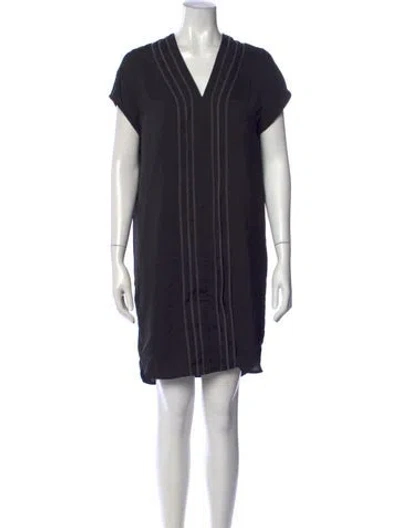 Pre-owned Vince V-neck Mini Dress In Black
