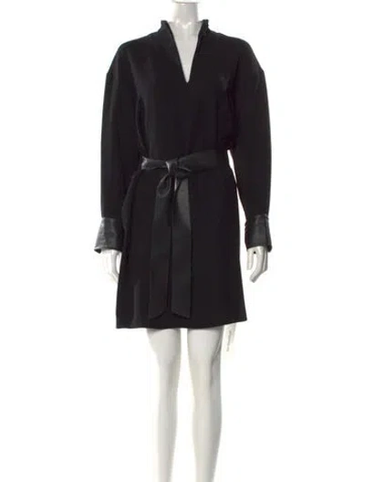 Pre-owned Vince V-neck Mini Dress In Black