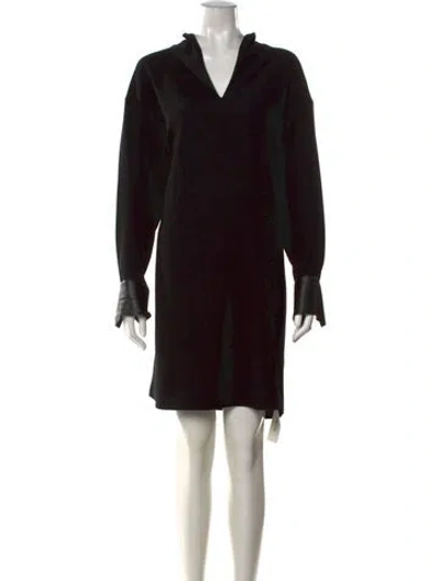 Pre-owned Vince V-neck Mini Dress In Black