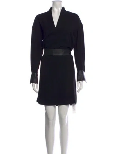Pre-owned Vince V-neck Mini Dress In Black