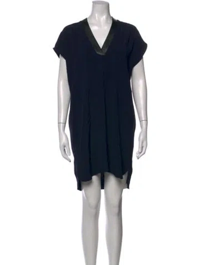 Pre-owned Vince V-neck Mini Dress In Black
