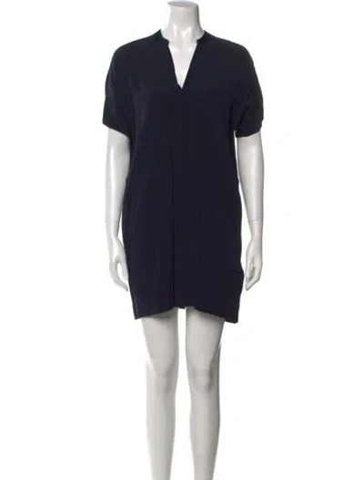Pre-owned Vince V-neck Mini Dress In Blue