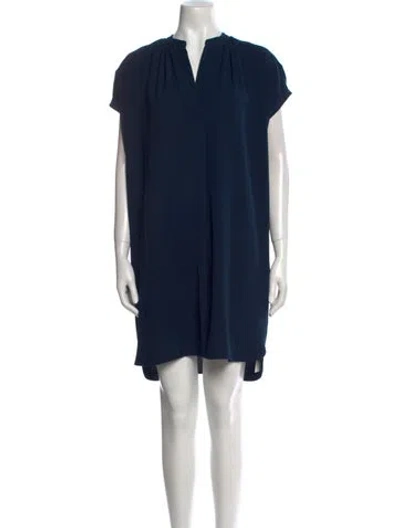 Pre-owned Vince V-neck Mini Dress In Blue