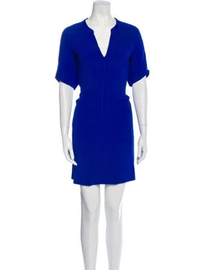 Pre-owned Vince V-neck Mini Dress In Blue