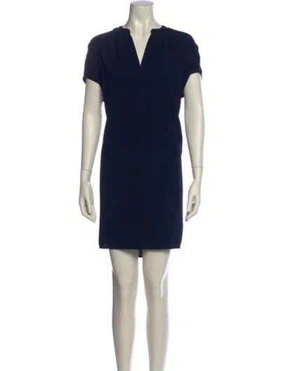 Pre-owned Vince V-neck Mini Dress In Blue