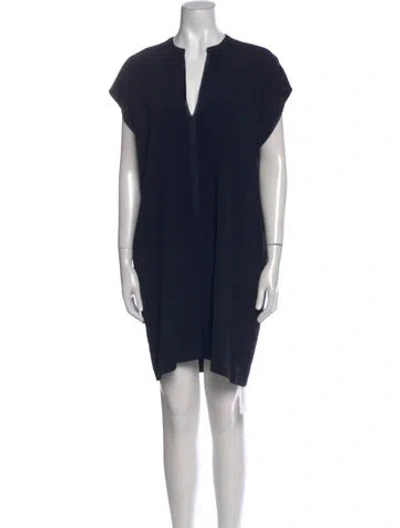 Pre-owned Vince V-neck Mini Dress In Blue