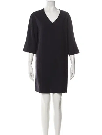 Pre-owned Vince V-neck Mini Dress In Blue