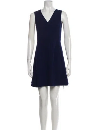 Pre-owned Vince V-neck Mini Dress In Blue