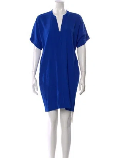 Pre-owned Vince V-neck Mini Dress In Blue