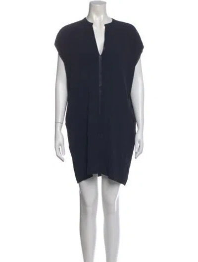 Pre-owned Vince V-neck Mini Dress In Blue