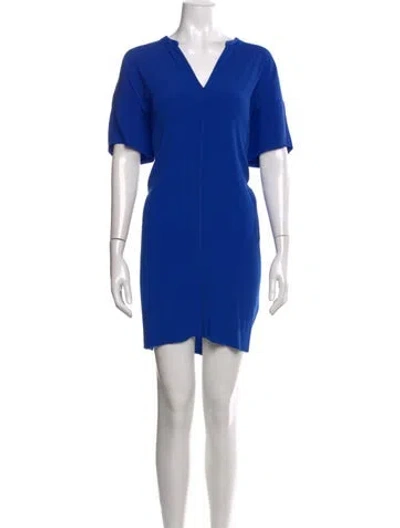 Pre-owned Vince V-neck Mini Dress In Blue