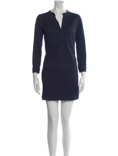 Pre-owned Vince V-neck Mini Dress In Blue