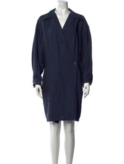 Pre-owned Vince V-neck Mini Dress In Blue