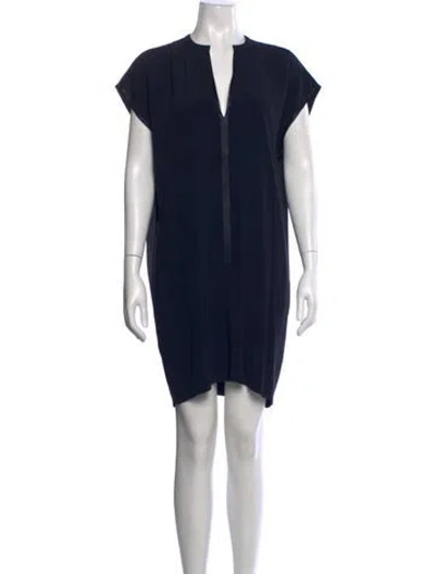 Pre-owned Vince V-neck Mini Dress In Blue
