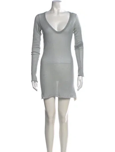 Pre-owned Vince V-neck Mini Dress In Blue