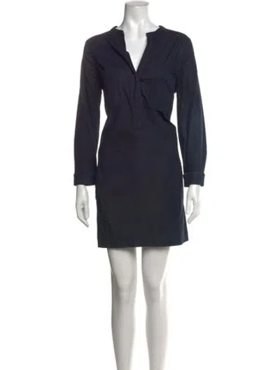 Pre-owned Vince V-neck Mini Dress In Blue