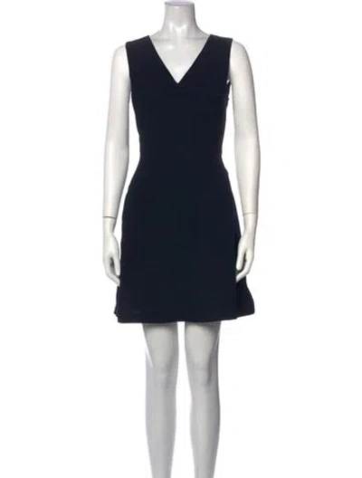 Pre-owned Vince V-neck Mini Dress In Blue