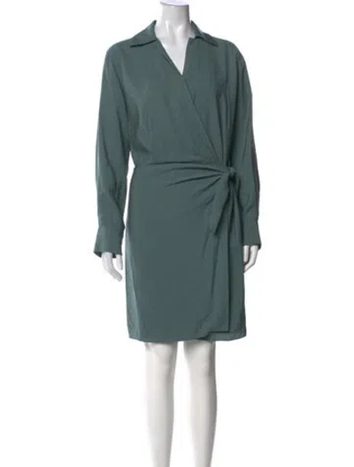 Pre-owned Vince V-neck Mini Dress In Blue