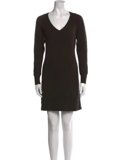 Pre-owned Vince V-neck Mini Dress In Brown