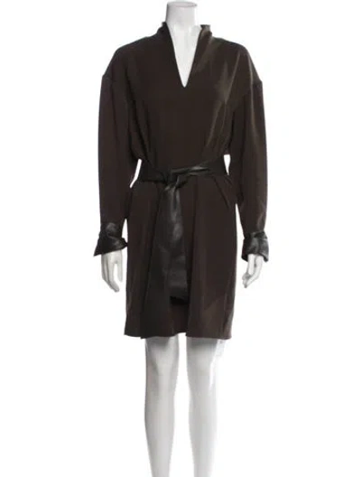 Pre-owned Vince V-neck Mini Dress In Brown