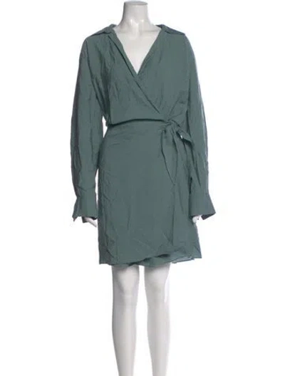 Pre-owned Vince V-neck Mini Dress In Green