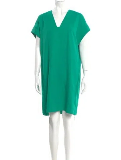 Pre-owned Vince V-neck Mini Dress In Green