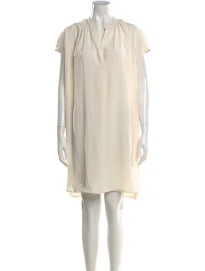 Pre-owned Vince V-neck Mini Dress In Neutral