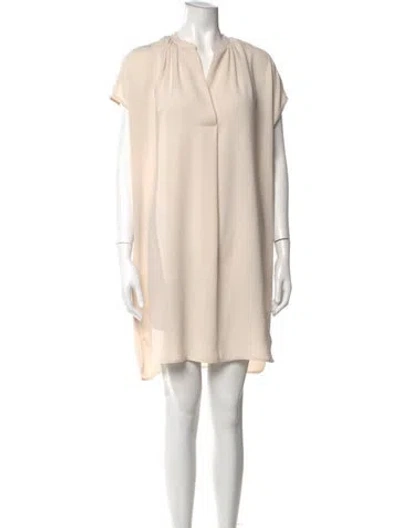 Pre-owned Vince V-neck Mini Dress In Neutral