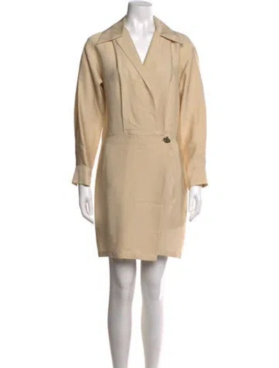 Pre-owned Vince V-neck Mini Dress In Neutral