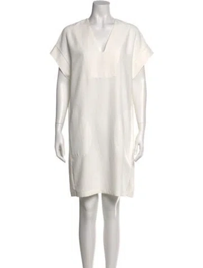 Pre-owned Vince V-neck Mini Dress In White
