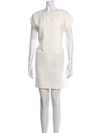 Pre-owned Vince V-neck Mini Dress In White