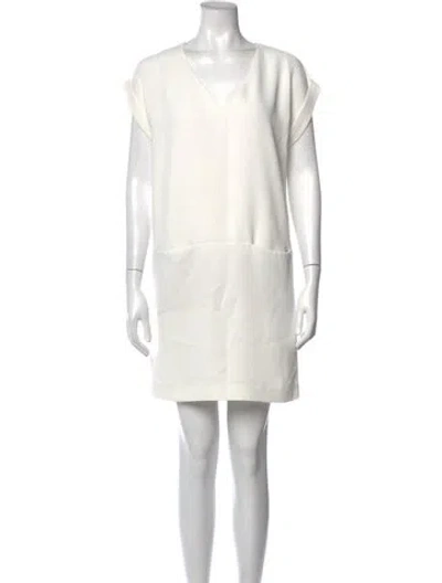 Pre-owned Vince V-neck Mini Dress In White