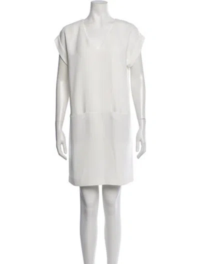 Pre-owned Vince V-neck Mini Dress In White