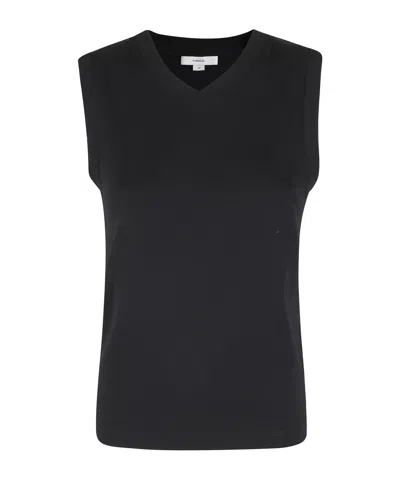 Vince V-neck Sleeveless Tank Top In Black