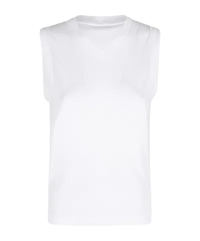 Vince White High V Shell Ribbed-trim Cotton-blend Tank Top
